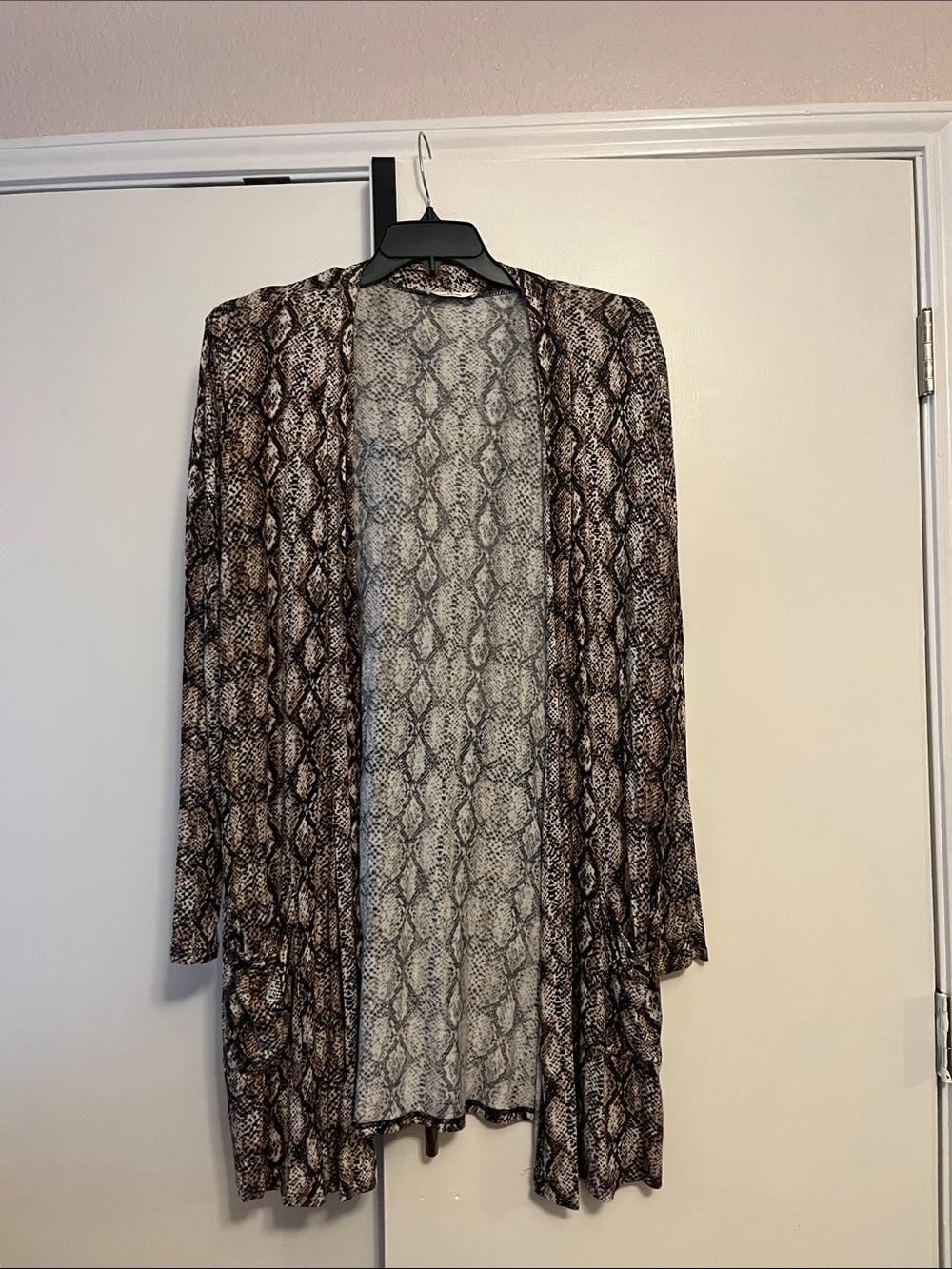1X Open-Front Snake-Print Cardigan Sweater - Brown